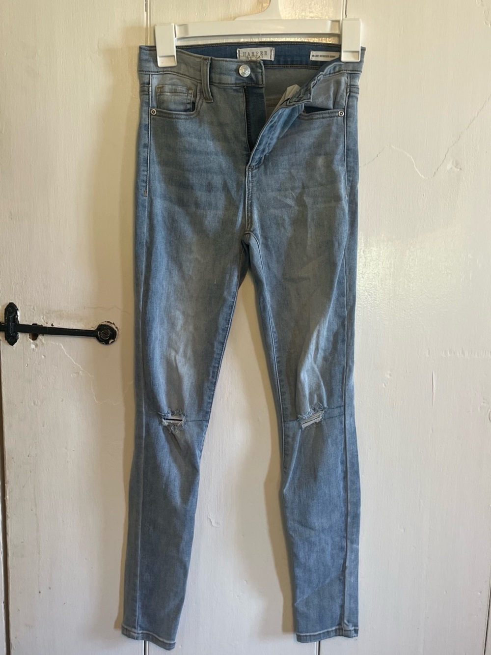 Harper Light Blue Denim Jeans with Tan Stitching
